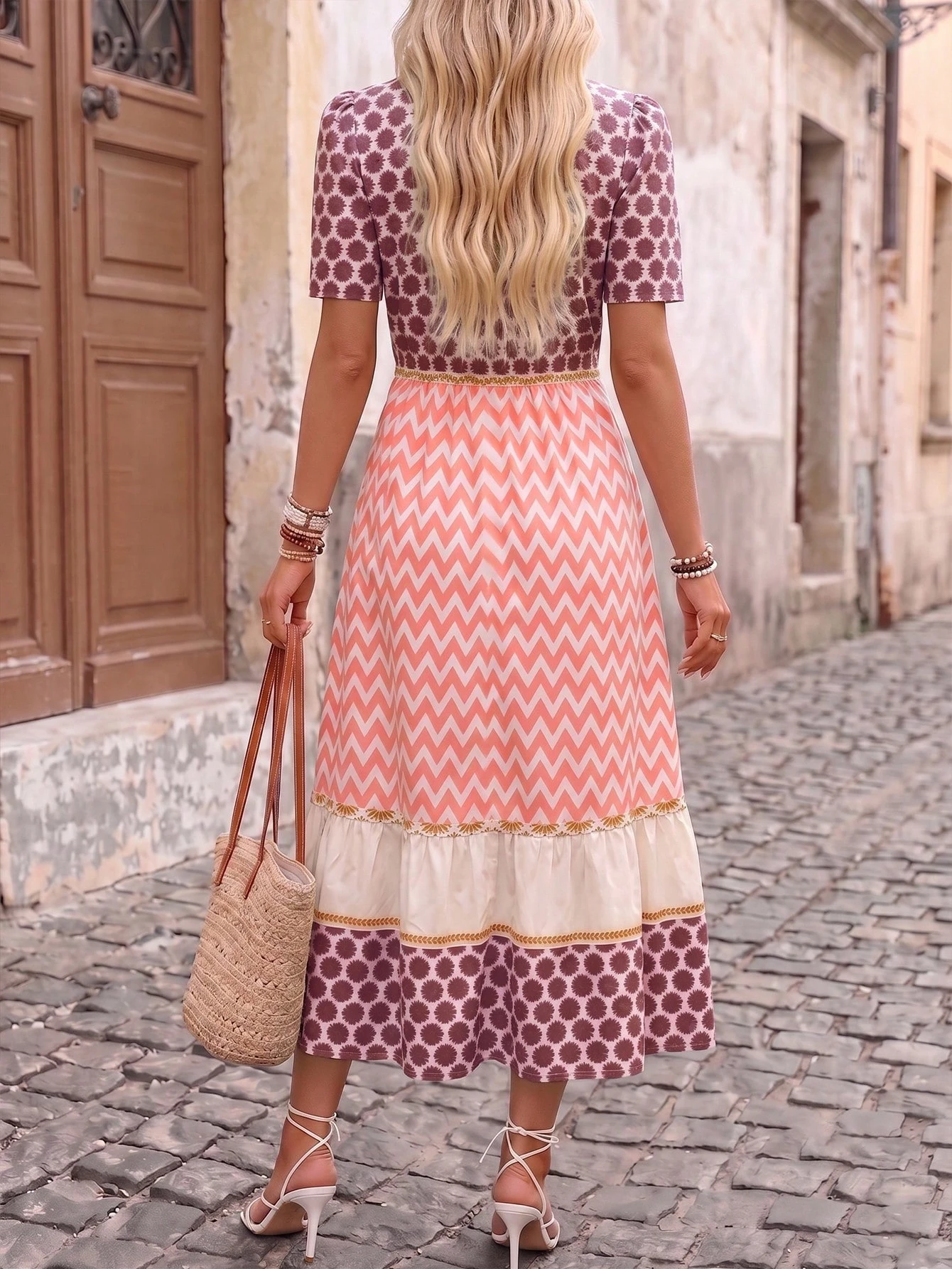 Vestido casual con estampado geométrico vintage