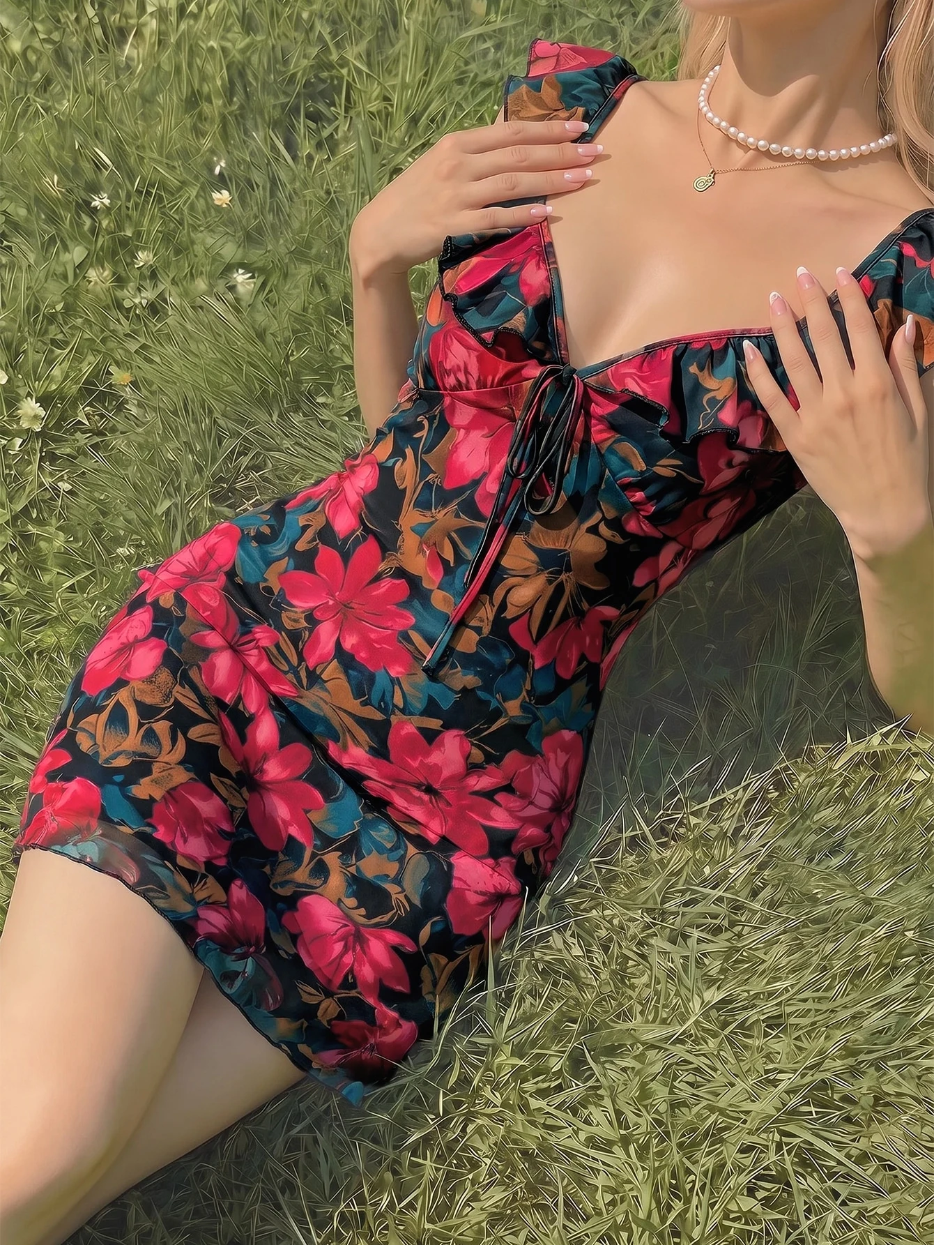 Vestido con estampado floral naranja quemado