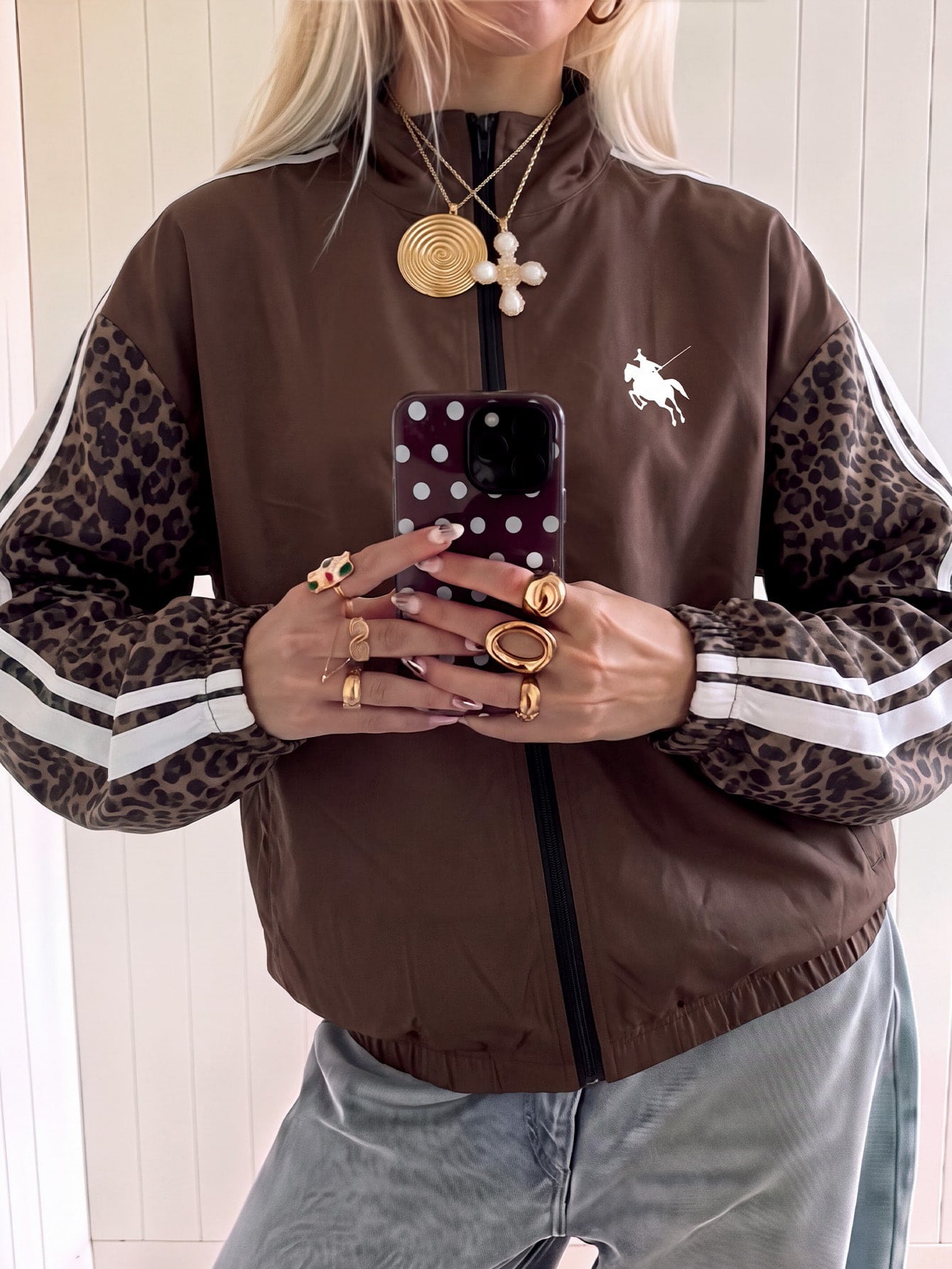 Chaqueta casual con estampado de leopardo retro